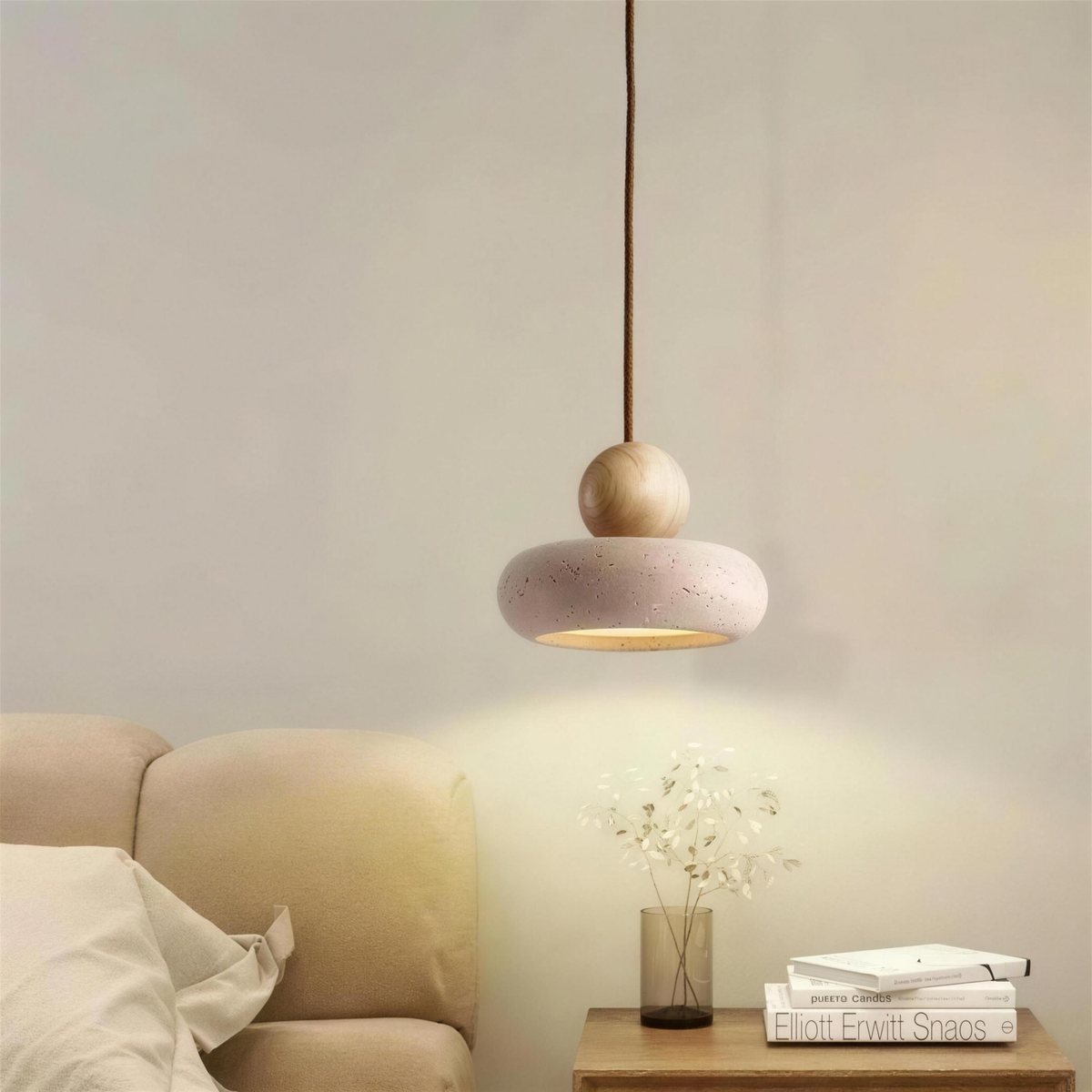 Pendant Lighting collection - concrete dome pendant lamp over sofa, high resolution