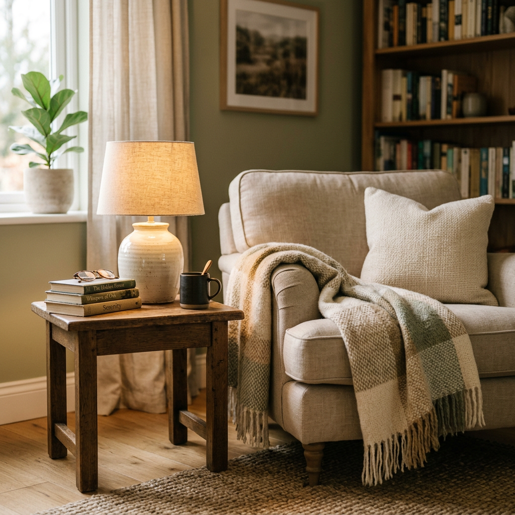 Table & Desk Lamps collection - ceramic table lamp beside a soft armchair