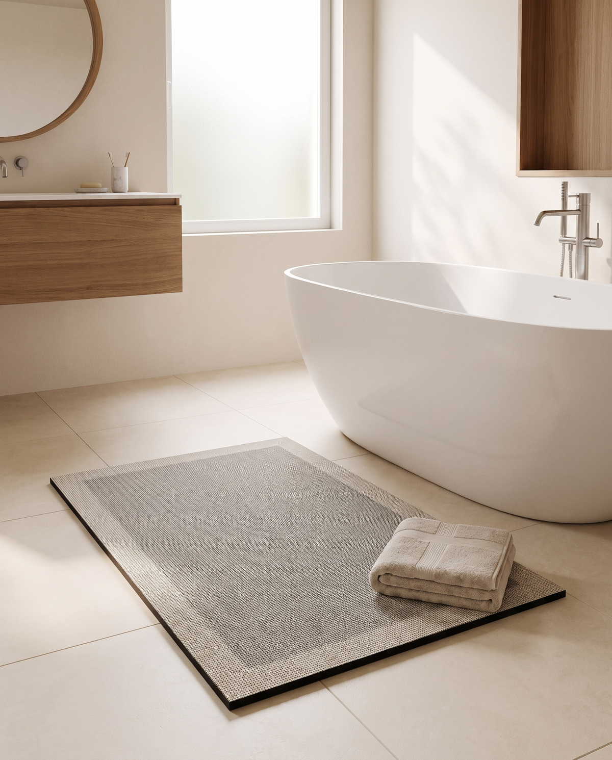 Superabsorberende bademåtte - absorbent bath mat, styled lifestyle shot
