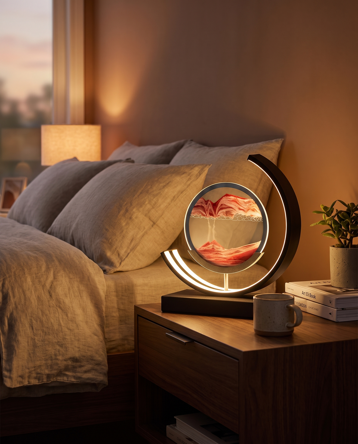 Sandlys - kinetic quicksand LED table lamp, styled lifestyle shot