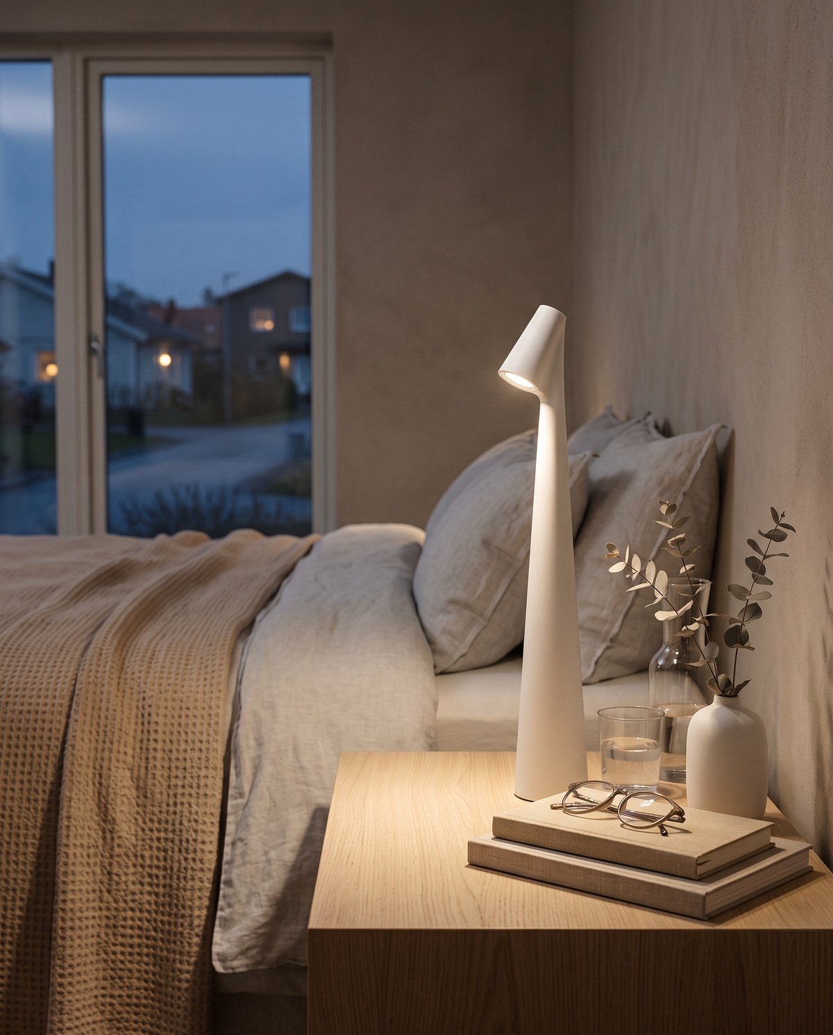 Glowora - rechargeable touch-dim LED table lamp, styled lifestyle shot
