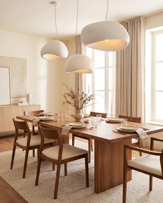 Zenith Glow - modern LED chandelier pendant trio, styled lifestyle shot