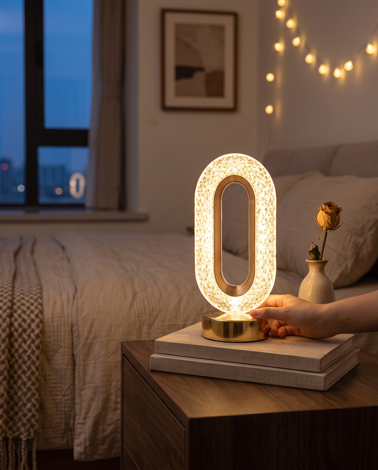 Stellora - 3D crystal LED night lamp, styled lifestyle shot