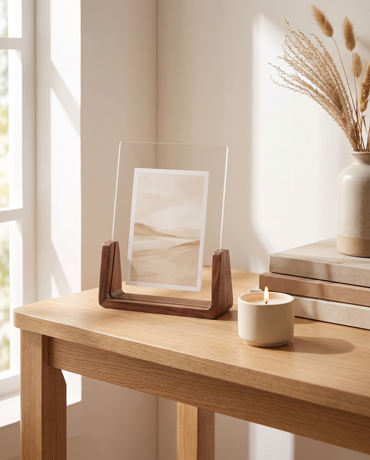 U-formet akryl- og træbilledramme - U-shaped picture frame, styled lifestyle shot