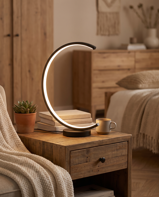 Crescent Moon – LED-skrivebordslampe med USB og dæmpning