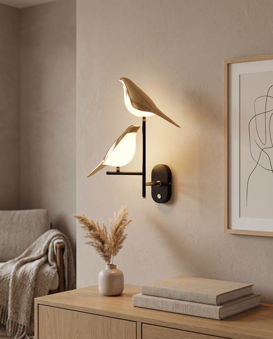 Golden Birdlight – nordisk væglampe med fugledesign