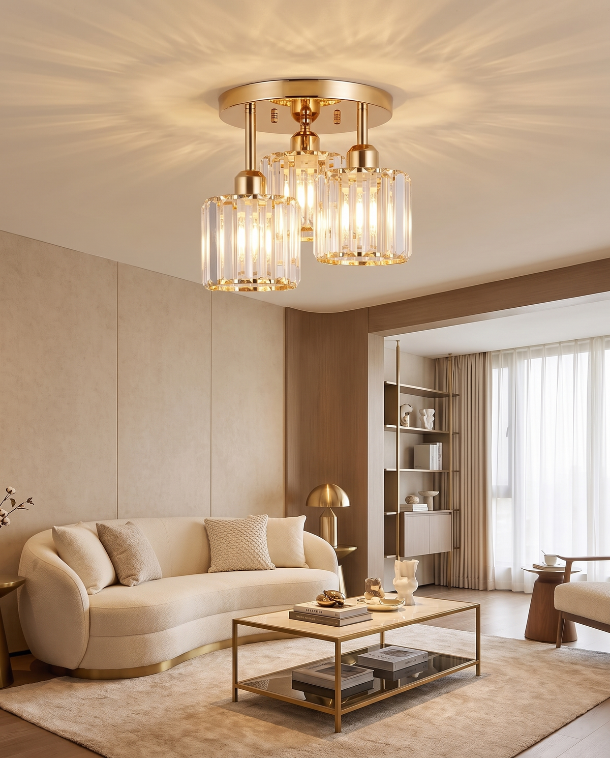 Krystalloftlampe i guld eller sort – 3 lyskilder