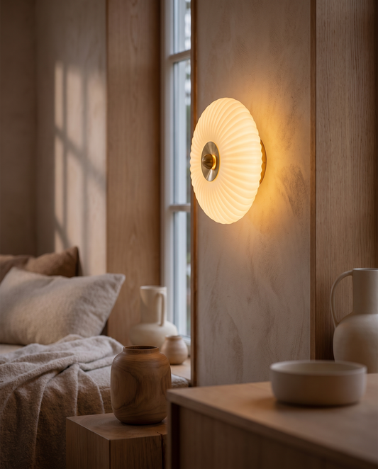 Nordisk væglampe i stribet glas – vintage stil