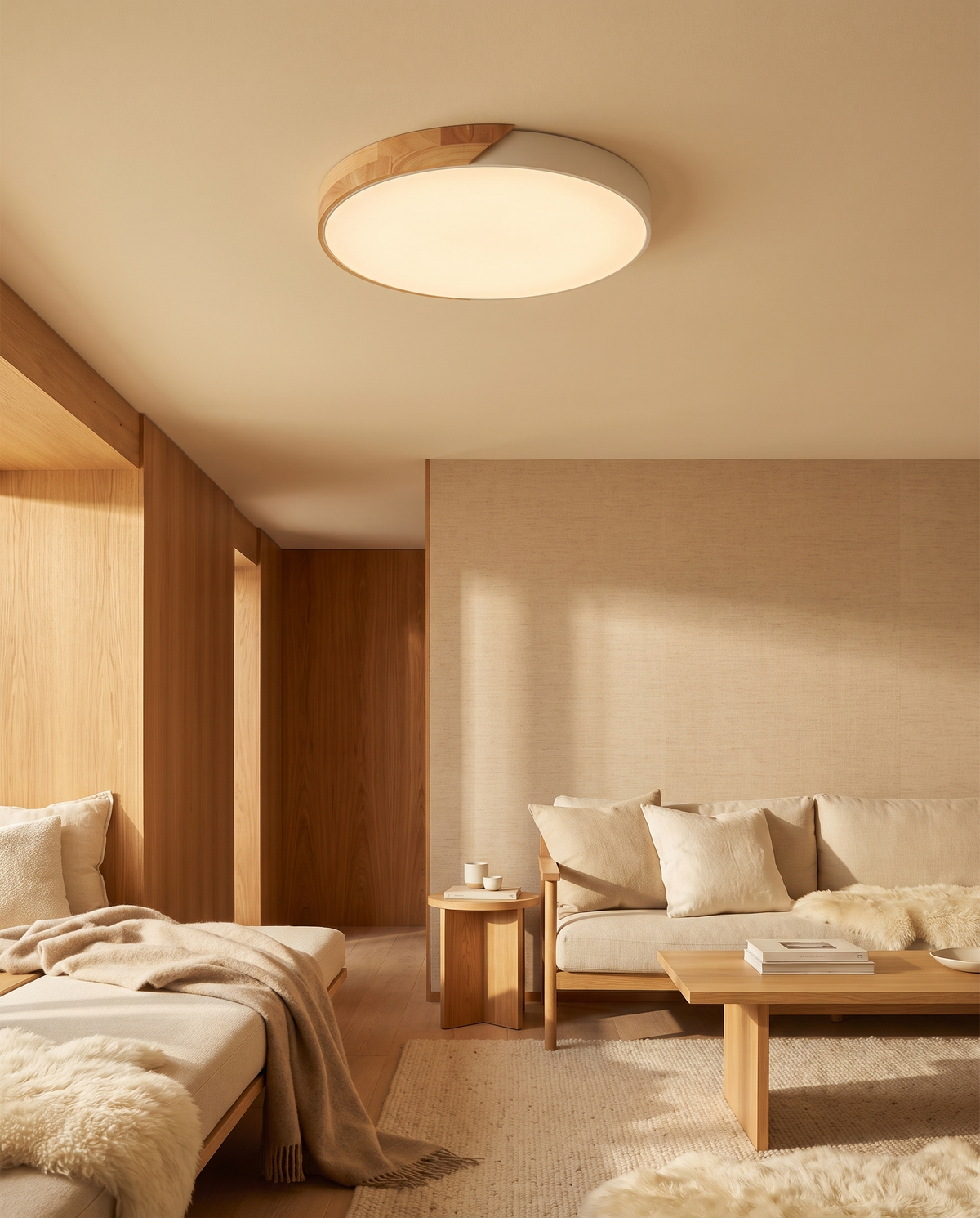 LED-loftlampe i træ og metal – nordisk design