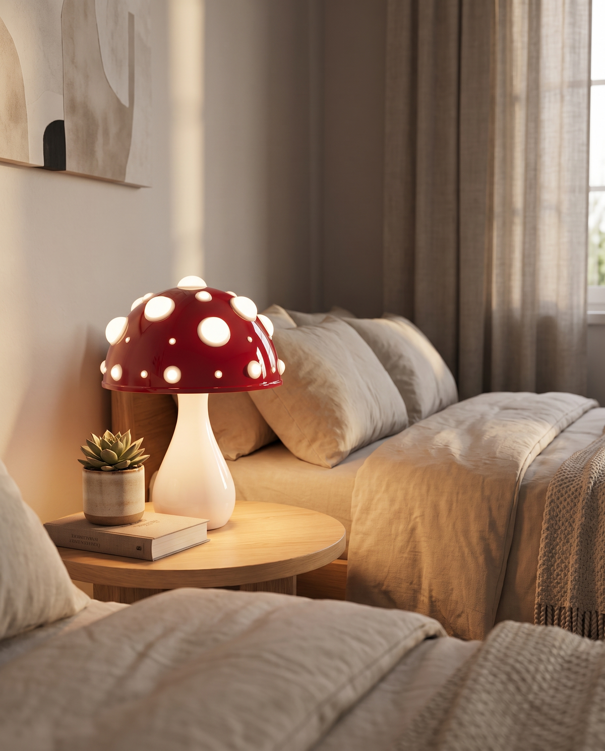LED-svampelampe – skulpturel bordlampe med varmt lys