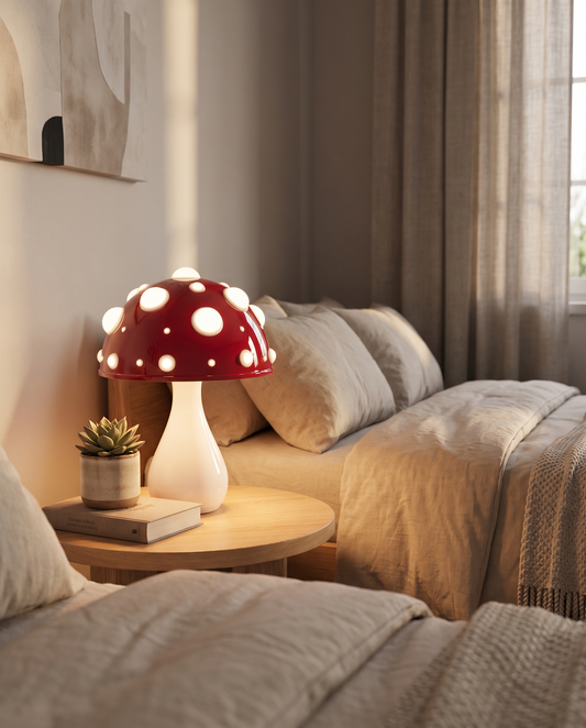 LED-svampelampe – skulpturel bordlampe med varmt lys