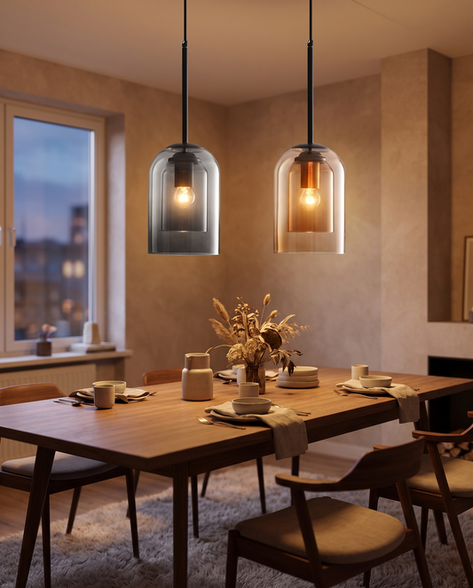 Mica – Pendel i midtcentury-stil med dobbelt glasskærm