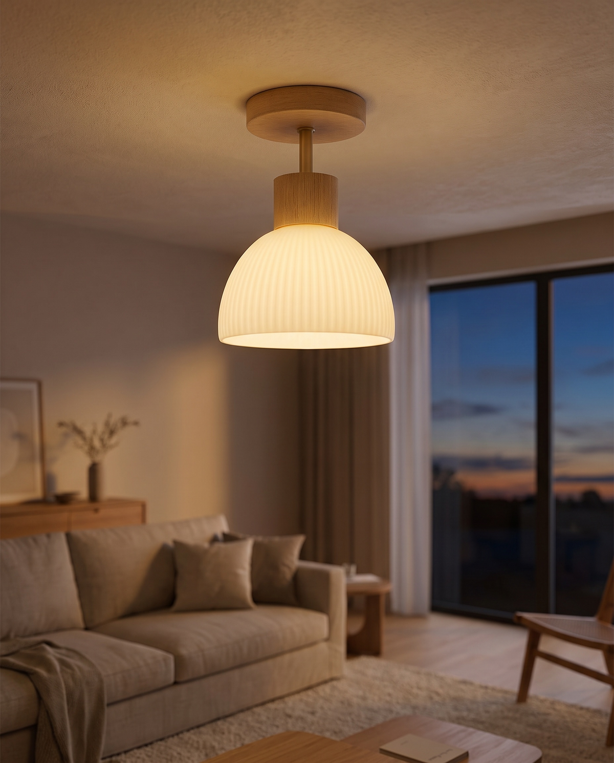 Ailse Loftlampe – træ og glas med blødt LED-lys