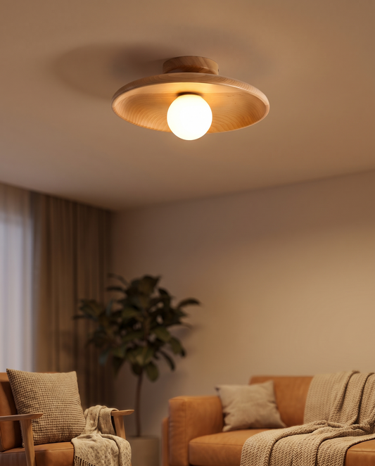 Moderne træloftlampe – Minimalistisk halvindbygget model
