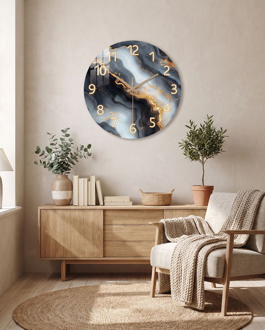 Blå og guld marmorvægur – Lydløst design
