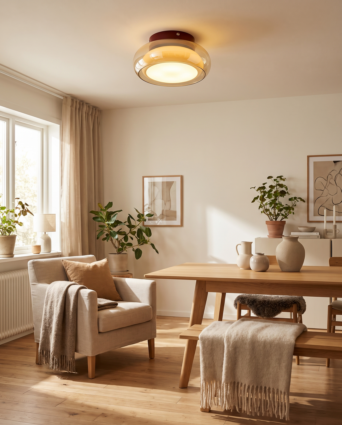 June retro loftlampe – glas med indbygget LED