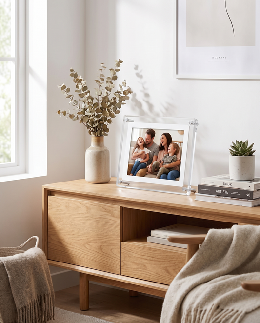 ClearFrame – digital fotoramme i akryl med IPS-skærm