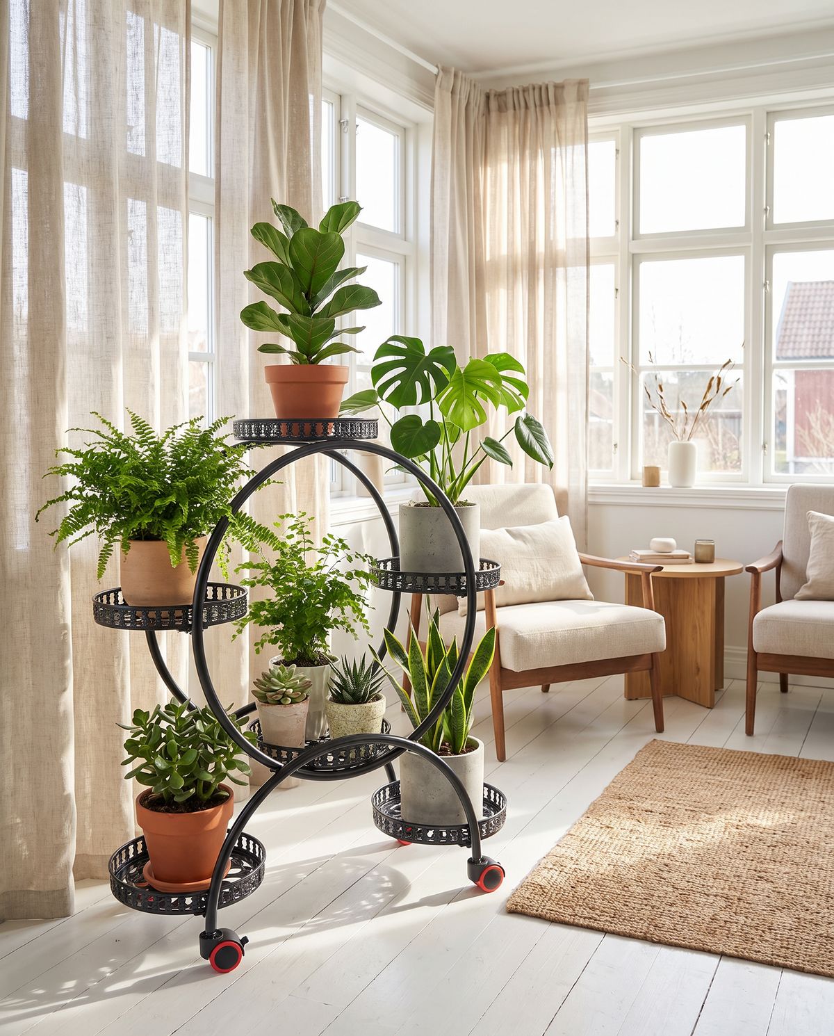 Metal planteholder på hjul – 6 niveauer til planter