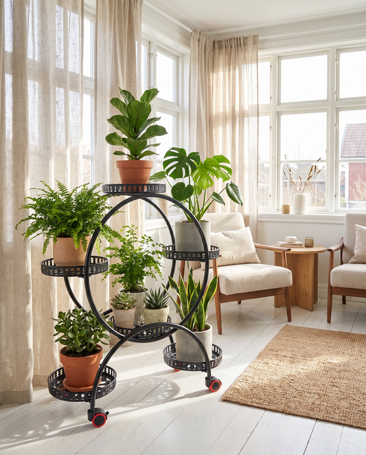 Metal planteholder på hjul – 6 niveauer til planter