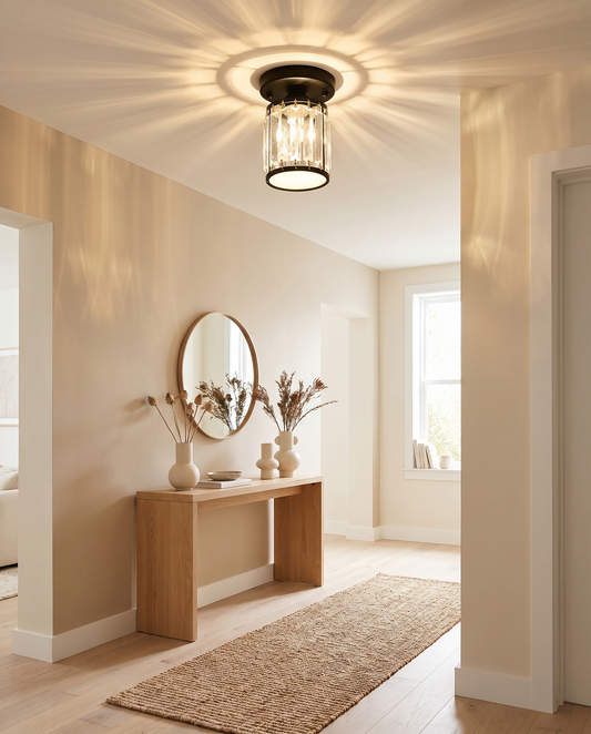 Krystal entréloftlampe – semi-flush design