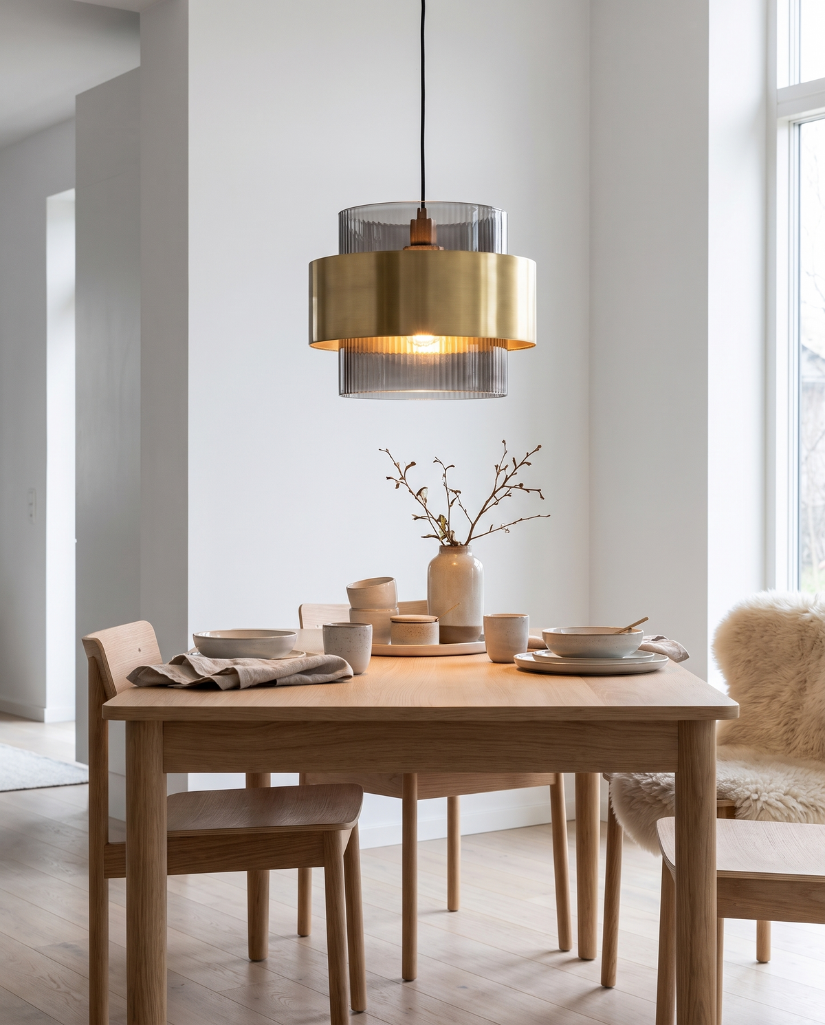 Nordisk glaspendel – Røget glas med messingdetaljer