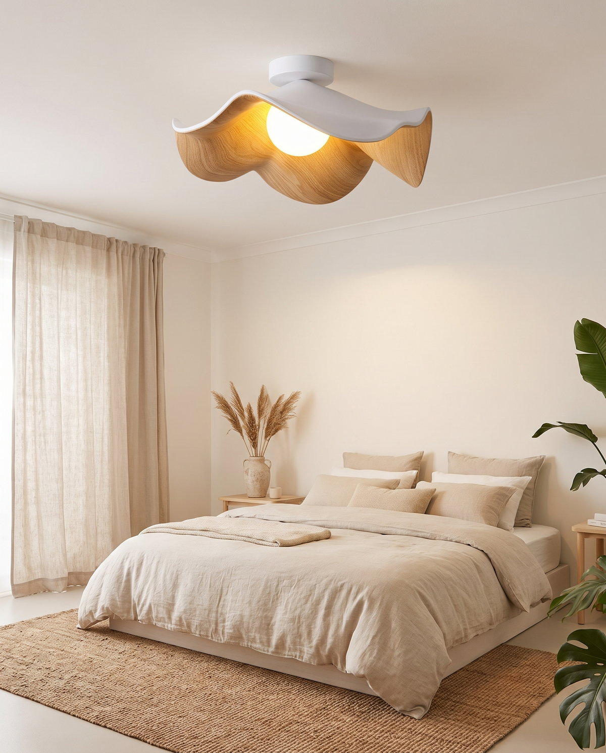 Lotus-loftlampe – organisk form i harpiks og jern