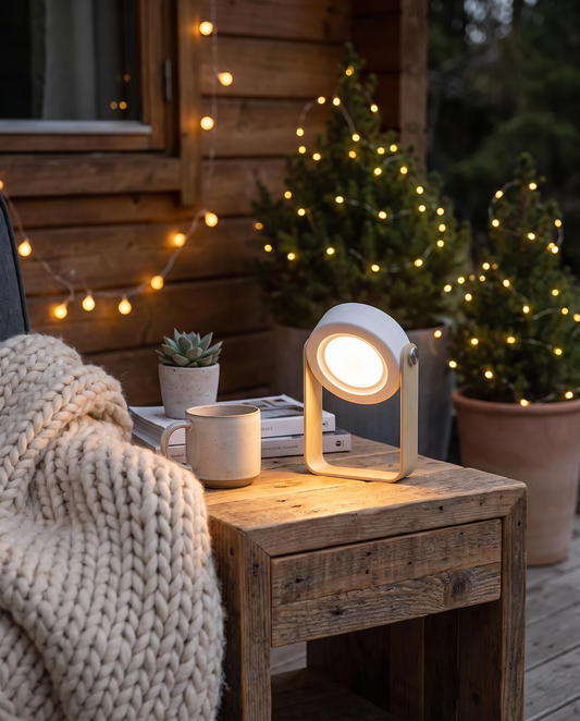 Bærbar Foldelampe med Træhåndtag – Genopladelig LED