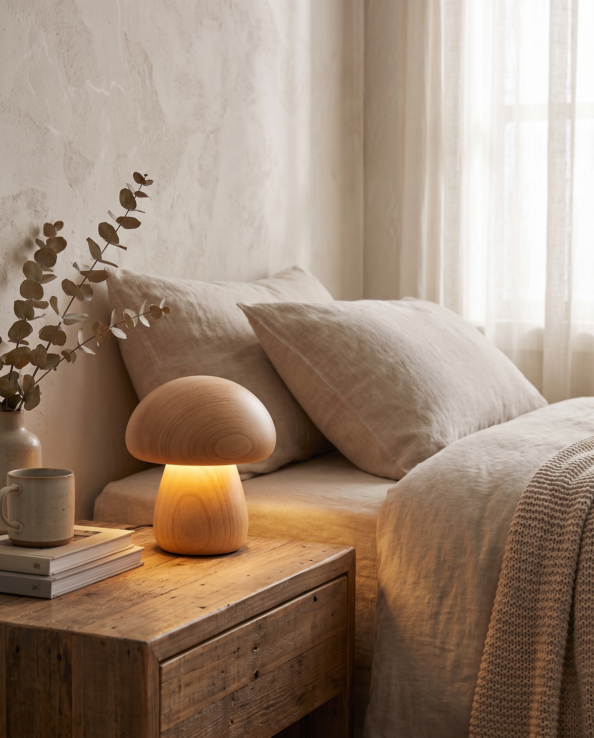 Portobello Svampelampe – Genopladelig Natlampe i Træ