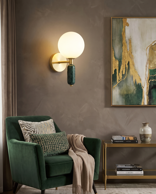 Marmor & Glas Væglampe – Elegant design med guldfinish