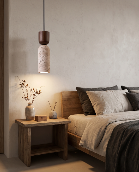 Wabi-Sabi Pendel – Travertin og Valnødderæ