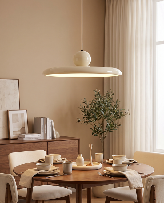 Flyvende Tallerken Pendel – Nordisk Loftlampe i Cremefarver