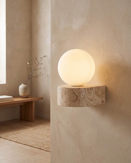 Travertin Væglampe – Japansk-inspireret Design i Natursten