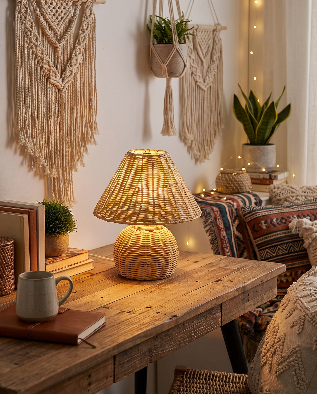 Bambus Skrivebordslampe – USB-drevet Boho Accentlys
