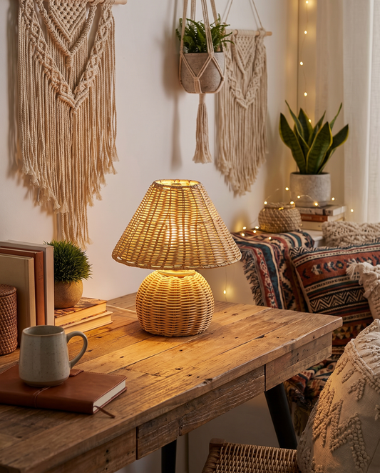 Bambus Skrivebordslampe – USB-drevet Boho Accentlys