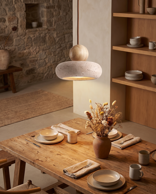 Natursten & Træ Pendel – Vintage Minimalistisk Design