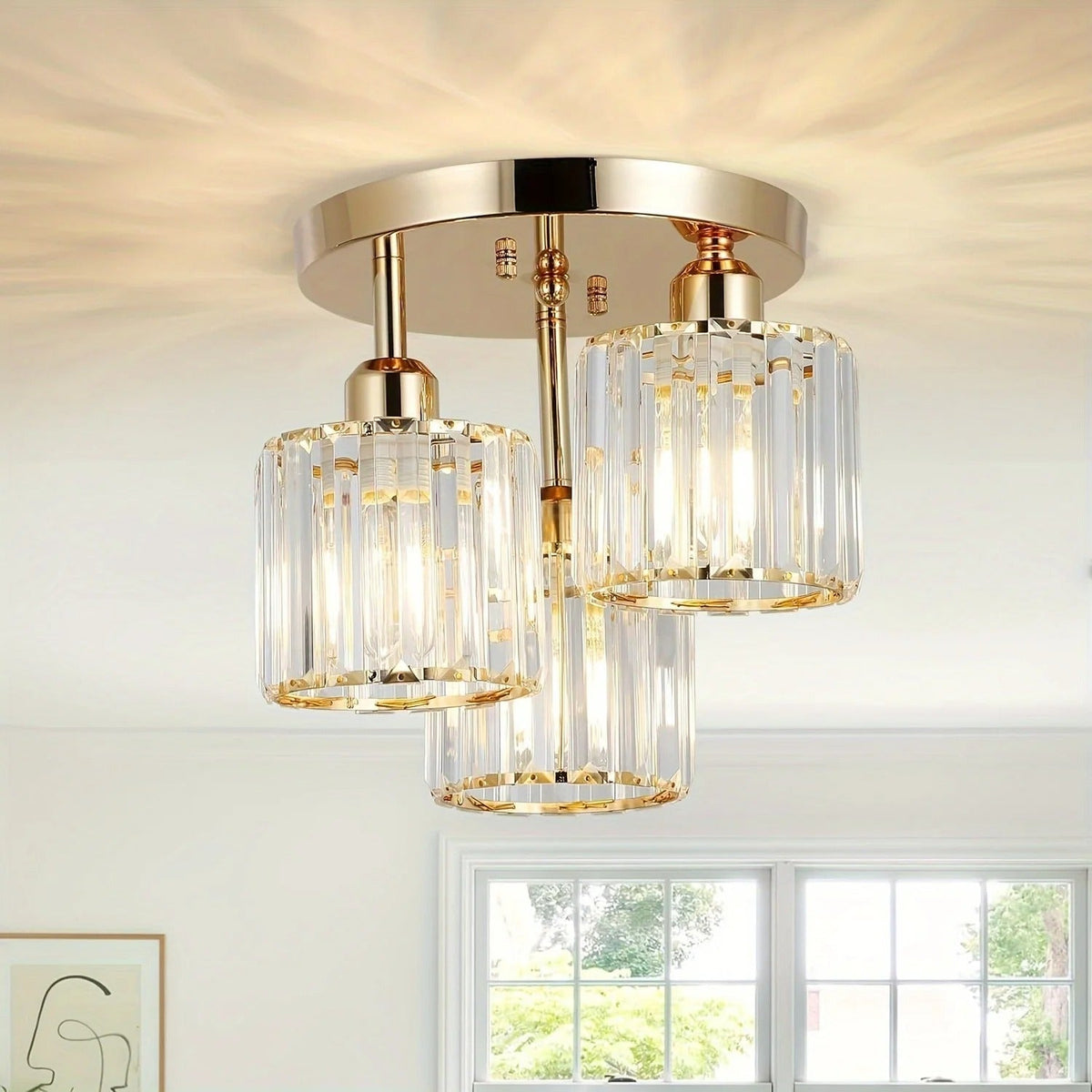 Krystalloftlampe i guld eller sort – 3 lyskilder