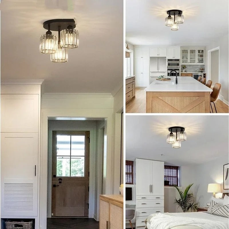Krystalloftlampe i guld eller sort – 3 lyskilder