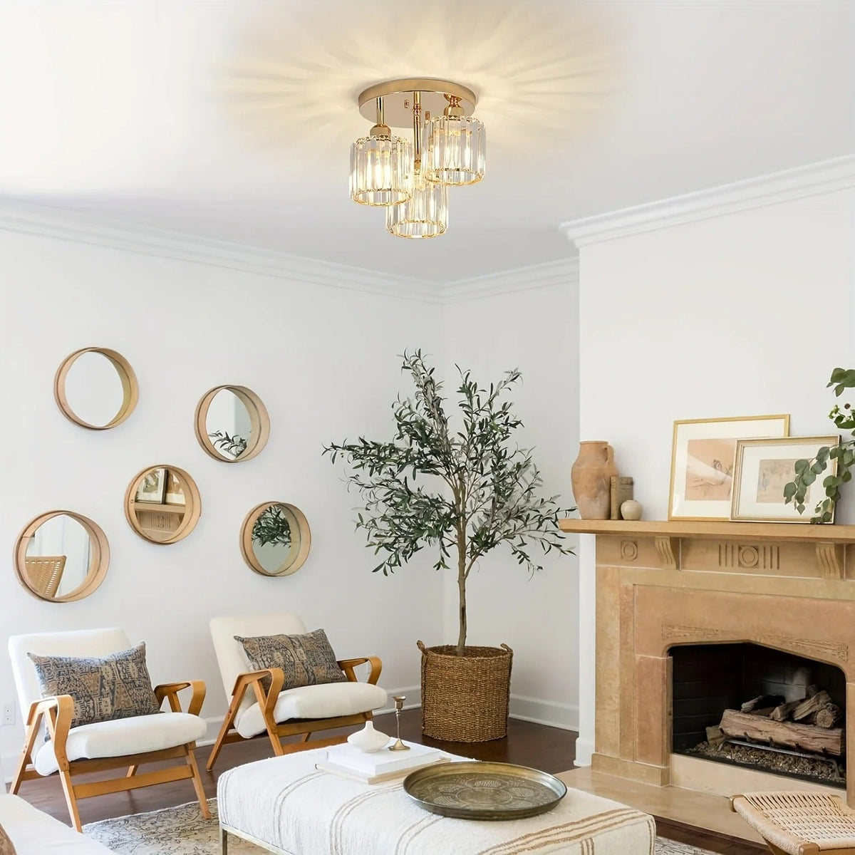 Krystalloftlampe i guld eller sort – 3 lyskilder