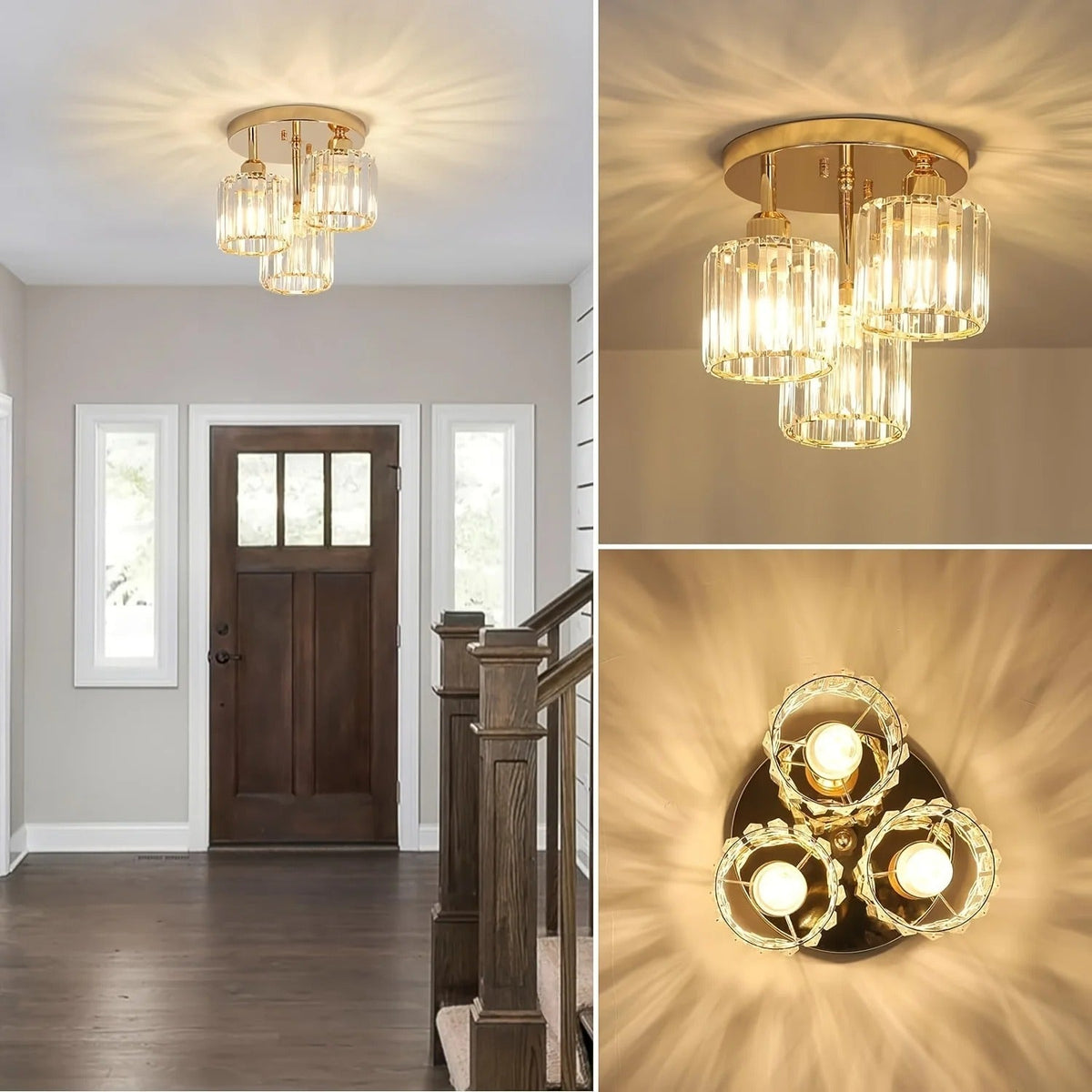 Krystalloftlampe i guld eller sort – 3 lyskilder