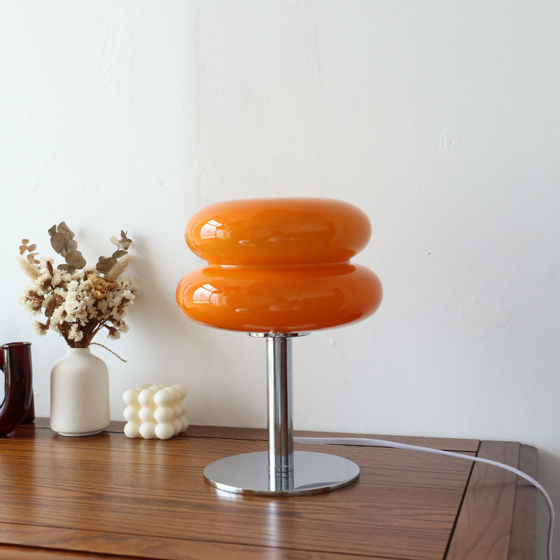 Italiensk Designerlampe – Glasbordlampe med kromfod