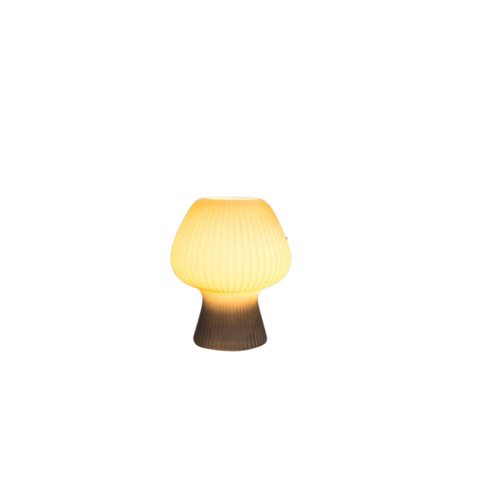 Vintage natbordslampe – svampeformet i ribbet glas